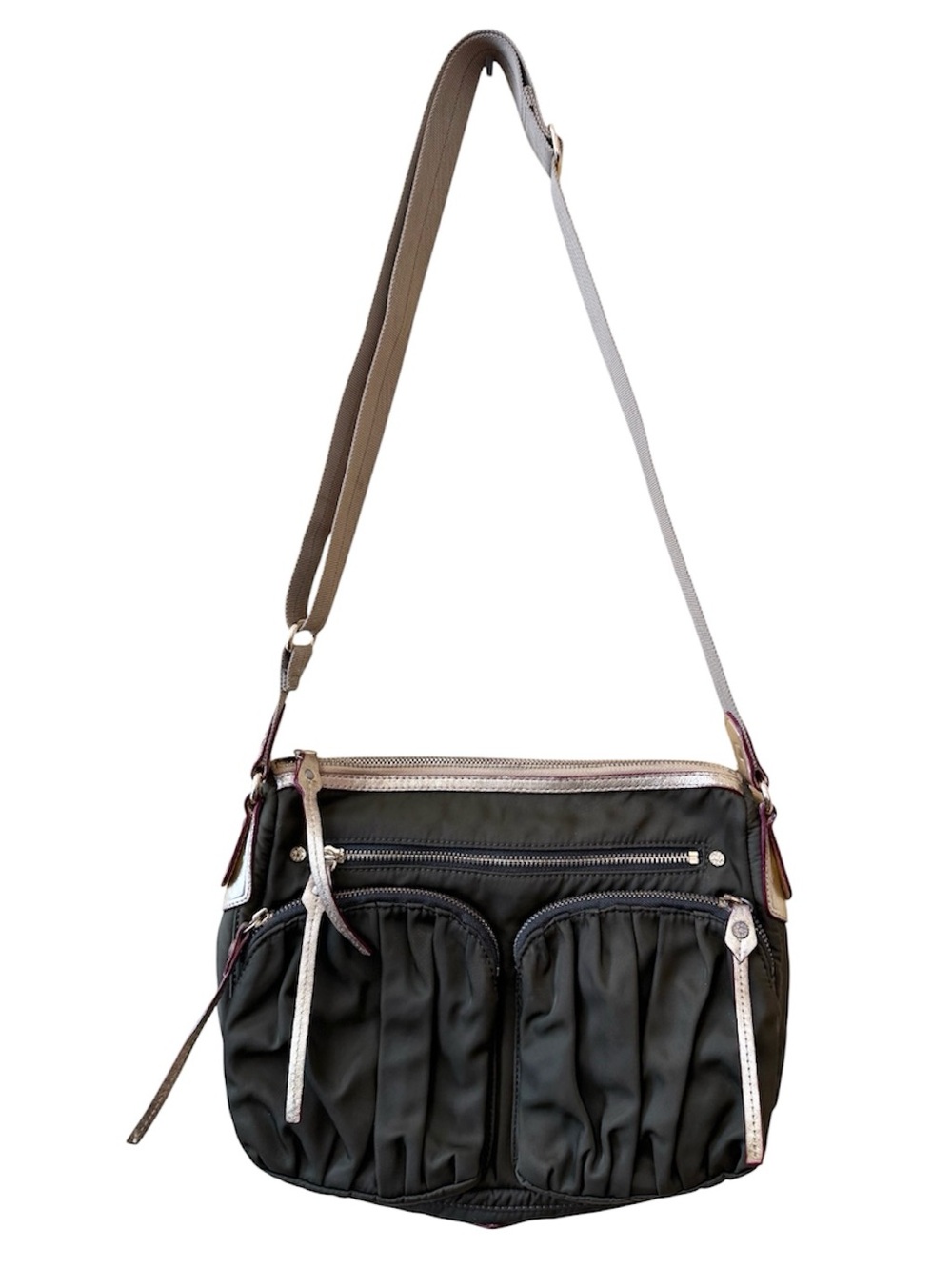 MZ Wallace Hayley Bedford Nylon Olive Green Crossbody Shoulder Bag